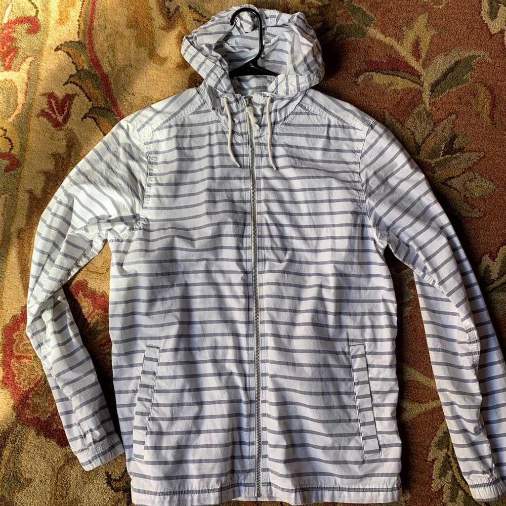 Old Navy Rain Jacket/Windbreaker, White and Blue